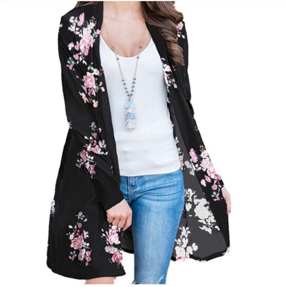 Floral Long Kimono Cardigan Long Sleeve - Picture 2 of 4